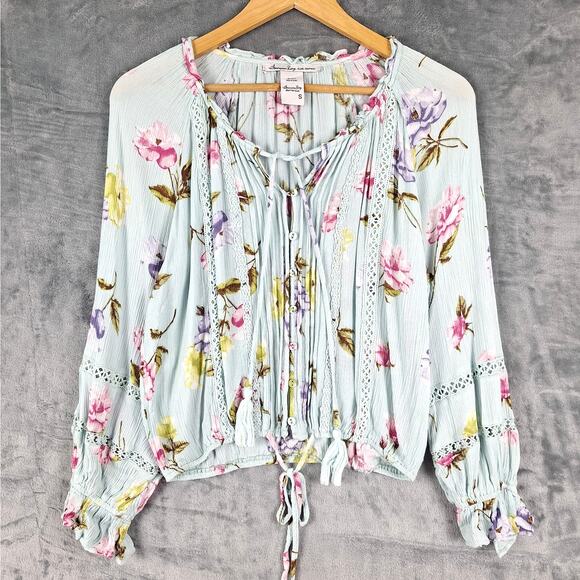 Womens‎ Top Small Green Boho Gauze Romantic Floral Feminine Crochet Lace Peasant - Picture 1 of 7